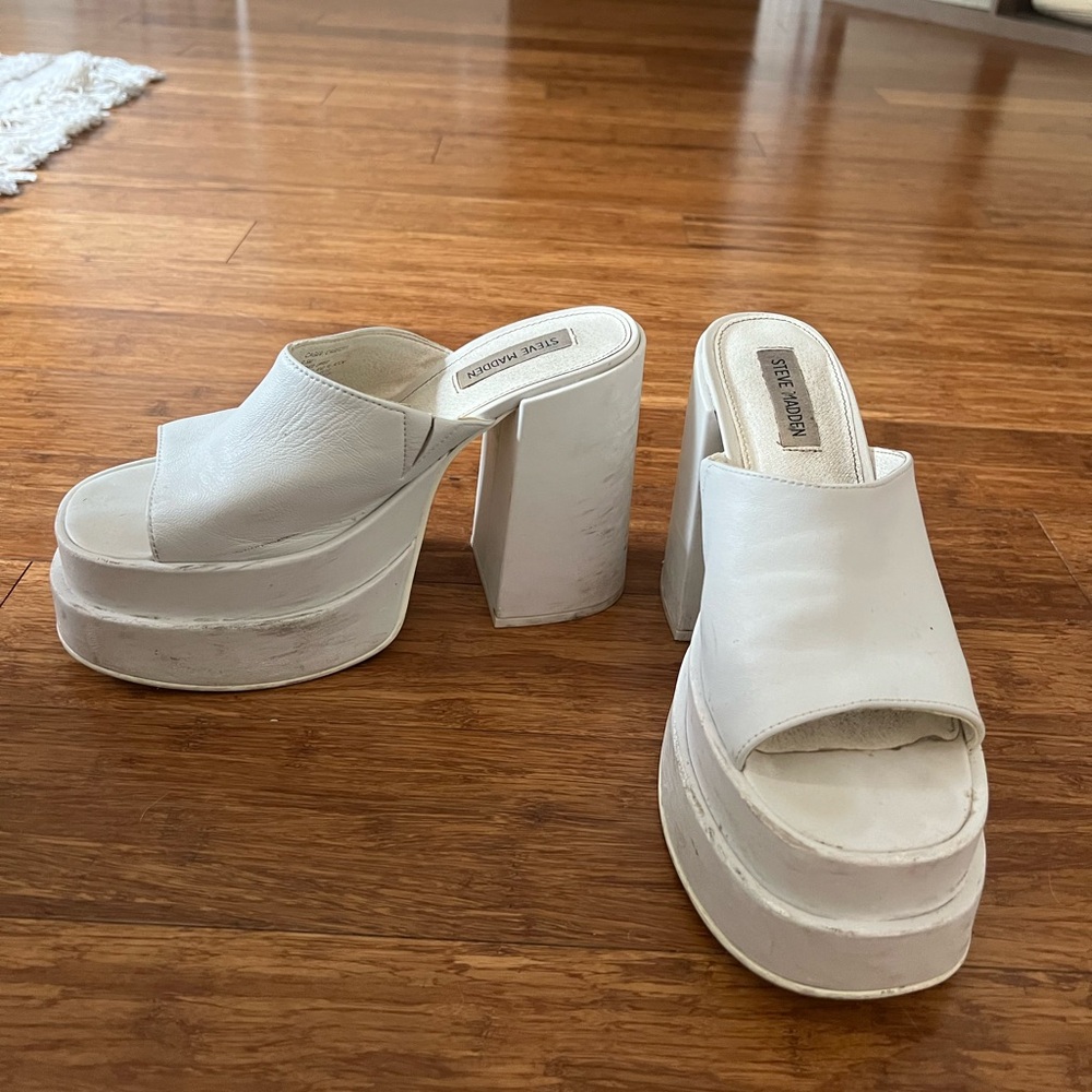 Steve Madden white high platform heels